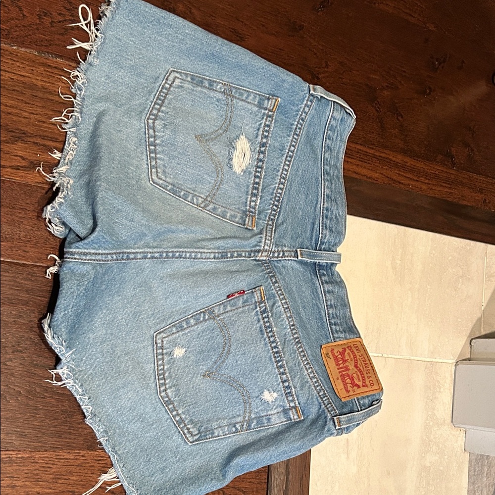 Levi's Light Blue Frayed Jean Shorts